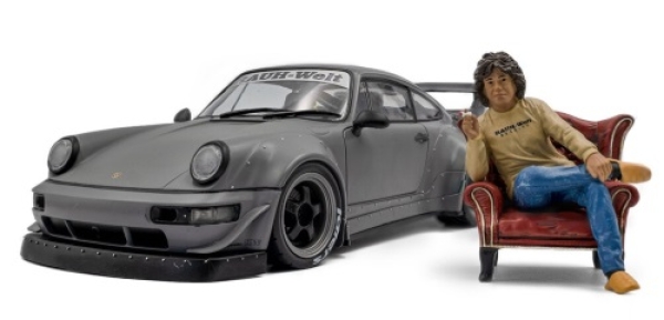 421186582 Porsche 911 (964) RWB Bodykit 2024 nardo grey with figure 1:18